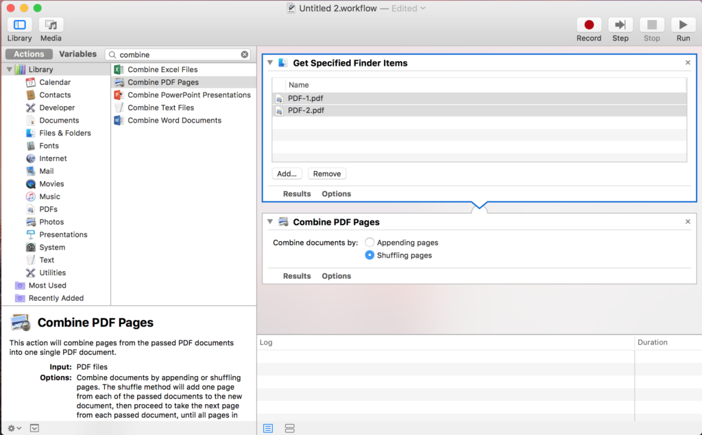 Automator PDF combine