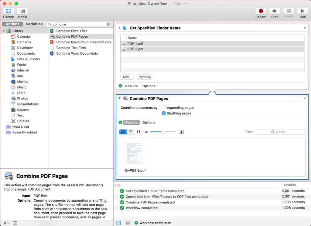 Automator PDF Combine